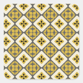 Pegatina Cuadrada Patrón de mosaico floral marroquí gris amarillo ne