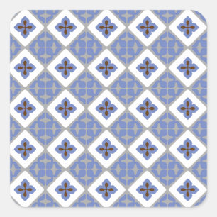 Pegatina Cuadrada Patrón de mosaico floral marroquí Lilac Gray Brown