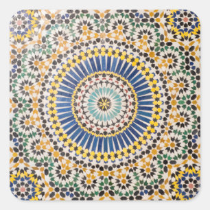 Pegatina Cuadrada Patrón de mosaico geométrico, Marruecos