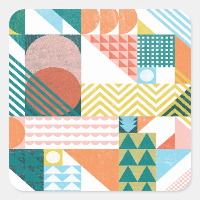 Pegatina Cuadrada Patrón de mundo de formas (Anverso)