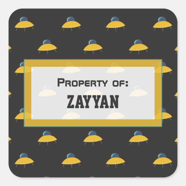 Pegatina Cuadrada Patrón de nave espacial en el espacio ultraterrest (Anverso)