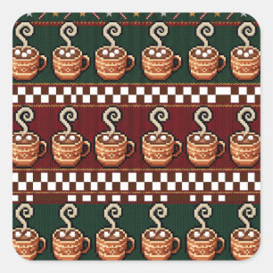Pegatina Cuadrada Patrón de Navidad de chocolate caliente de arte de