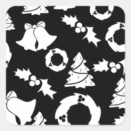 Pegatina Cuadrada Patrón de Navidades blancos negros