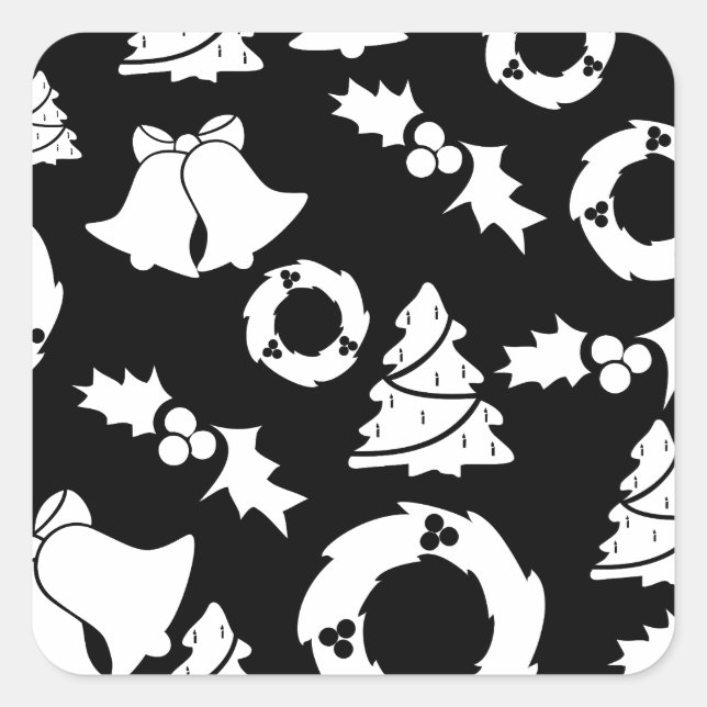 Pegatina Cuadrada Patrón de Navidades blancos negros (Anverso)