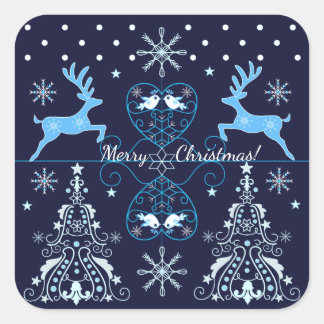 Pegatina Cuadrada Patrón de navidades con texto personalizado