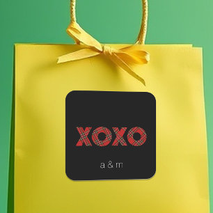 Pegatina Cuadrada Patrón de Navidades tartán rojo