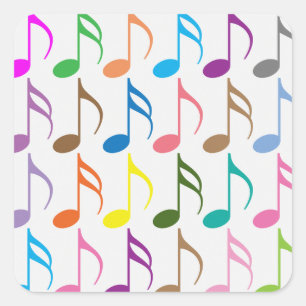 Pegatina Cuadrada Patrón de notas musicales coloridas