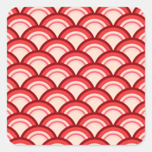 Pegatina Cuadrada Patrón de ola Art Deco - rojo coral y rosa