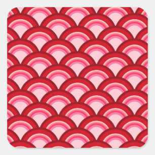 Pegatina Cuadrada Patrón de ondas Art Deco - rojo y fucsia
