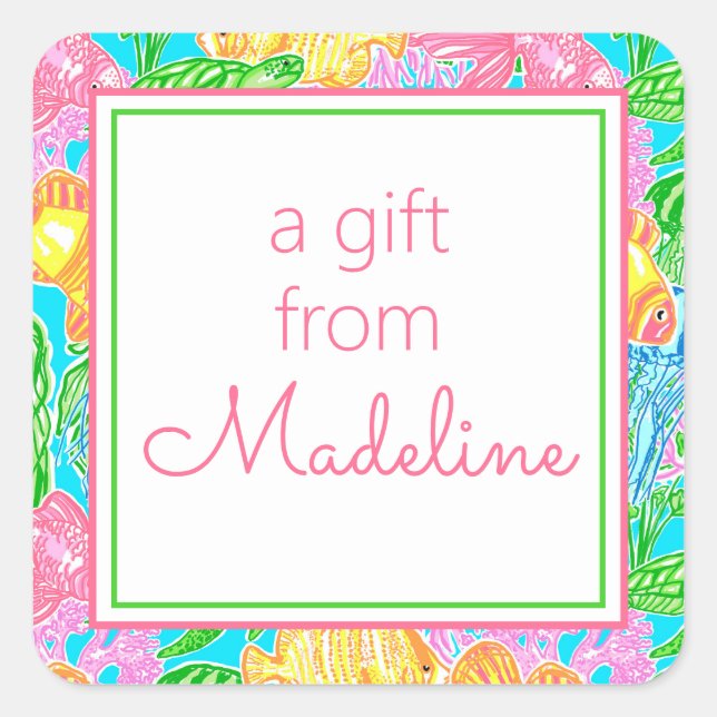 Pegatina Cuadrada Patrón de peces tropicales coloridos (Anverso)