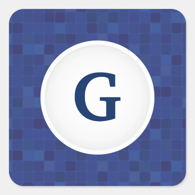 Pegatina Cuadrada Patrón de píxeles de mosaico azul monograma person (Anverso)