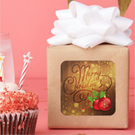 Pegatina Cuadrada Patrón de planchas rústicas de madera de navidad