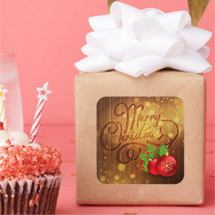 Pegatina Cuadrada Patrón de planchas rústicas de madera de navidad