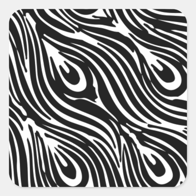 Pegatina Cuadrada Patrón de plumas blancas y negras (Anverso)