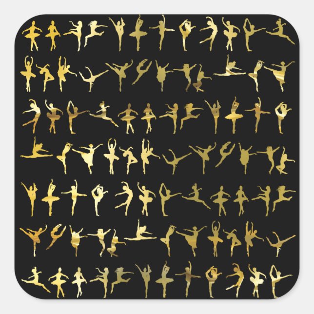 Pegatina Cuadrada Patrón de poses de danza (oro) - baile, ballet, yo (Anverso)