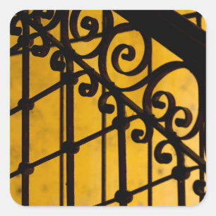 Pegatina Cuadrada Patrón de puerta de hierro en amarillo, Cuba