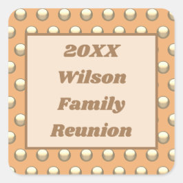 Pegatina Cuadrada Patrón de puntos de polka dorado y de arena famili