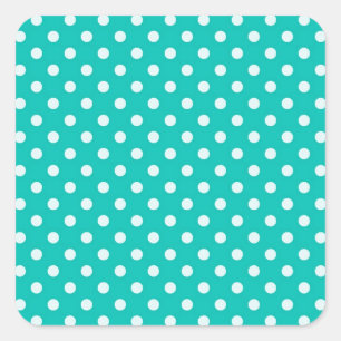 Pegatina Cuadrada Patrón de puntos de polka verde azulada y blanca
