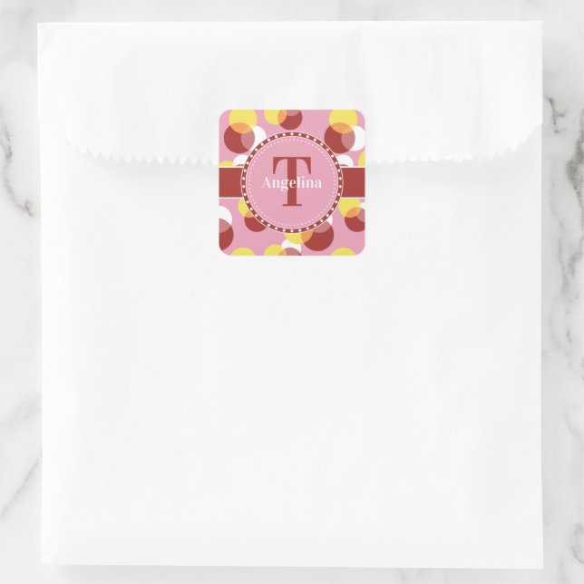 Pegatina Cuadrada Patrón de puntos geométricos de polka de Moda rosa (Bolso)