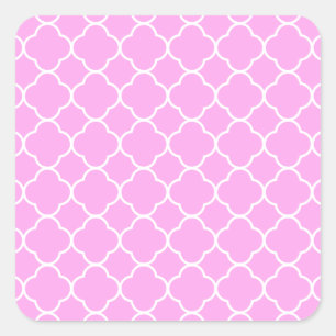Pegatina Cuadrada Patrón De Quatrefoil Rosa Y Blanco