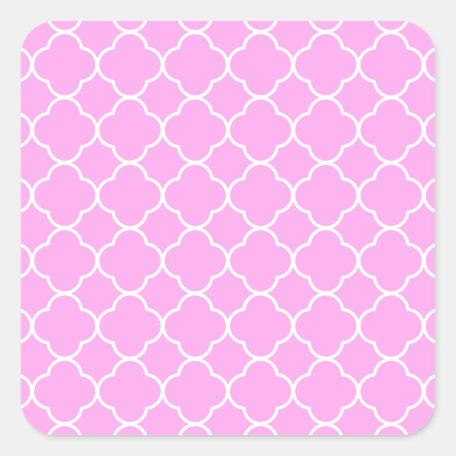 Pegatina Cuadrada Patrón De Quatrefoil Rosa Y Blanco (Anverso)