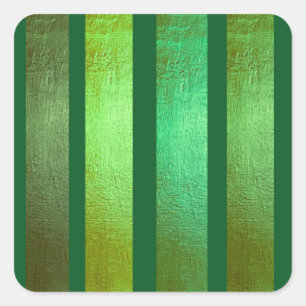 Pegatina Cuadrada Patrón de rayas de papel de aluminio dorado verde