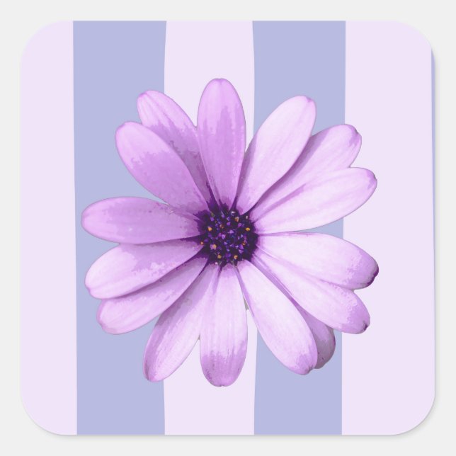 Pegatina Cuadrada Patrón de rayas pastel con daisies (Anverso)