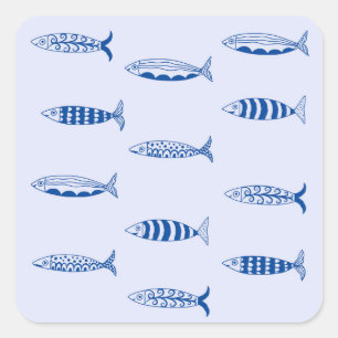 Pegatina Cuadrada Patrón de Sardinas