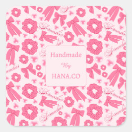 Pegatina Cuadrada Patrón de Scrunchies Rosas Femeninos Accesorio de