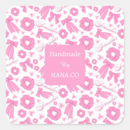 Pegatina Cuadrada Patrón de Scrunchies Rosas Femeninos Accesorio de