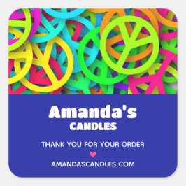 Pegatina Cuadrada Patrón de signos de paz Groovy Sixties Vibe Busine