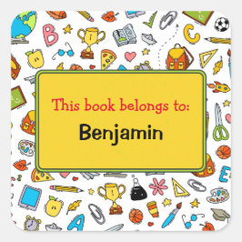 Pegatina Cuadrada Patrón de suministros coloridos para escuelas de d