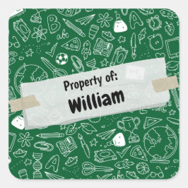 Pegatina Cuadrada Patrón de suministros de escuelas de diversiones m