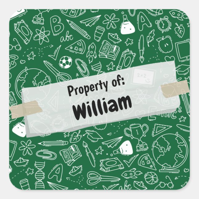 Pegatina Cuadrada Patrón de suministros de escuelas de diversiones m (Anverso)