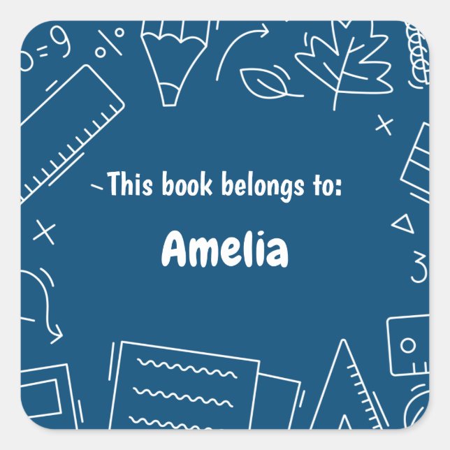 Pegatina Cuadrada Patrón de suministros de escuelas de diversiones m (Anverso)