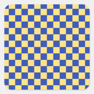 Pegatina Cuadrada Patrón de tablero cuadriculado amarillo y azul