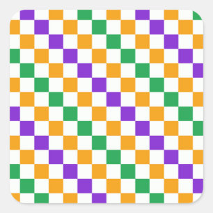 Pegatina Cuadrada patrón de tablero de ajedrez diagonal de Mardi gra