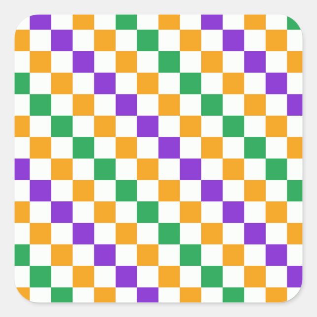 Pegatina Cuadrada patrón de tablero de ajedrez diagonal de Mardi gra (Anverso)