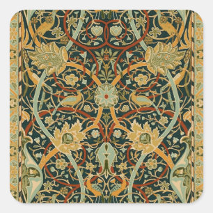 Pegatina Cuadrada Patrón de tapiz del bosque de William Morris: Vint