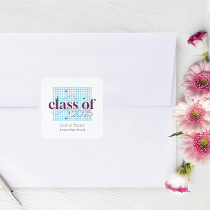 Pegatina Cuadrada Patrón de tapón de graduación de Borgoña azul mode