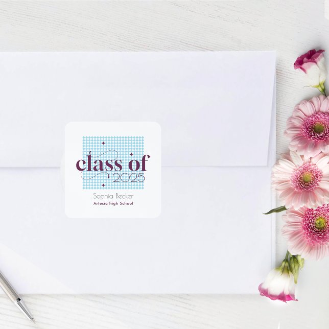 Pegatina Cuadrada Patrón de tapón de graduación de Borgoña azul mode (Subido por el creador)