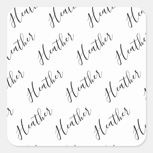 Pegatina Cuadrada Patrón de texto Scrip moderno editable | Blanco y  (Anverso)