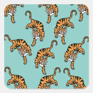 Pegatina Cuadrada Patrón de tigres de Asia