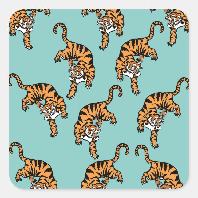 Pegatina Cuadrada Patrón de tigres de Asia (Anverso)