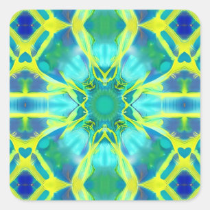 Pegatina Cuadrada Patrón de tinte de cola azul cobalto y amarillo
