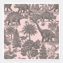 Pegatina Cuadrada Patrón de toile de dinosaurio vintage