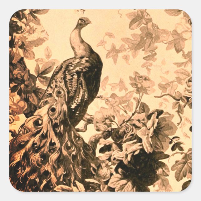 Pegatina Cuadrada Patrón de toile elegante y floral de pavo real vic (Anverso)