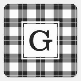Pegatina Cuadrada Patrón de trenzado blanco y negro monogramado