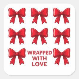 Pegatina Cuadrada Patrón de vacaciones de reverdecimiento rojo envue