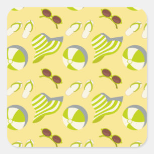 Pegatina Cuadrada Patrón de vacaciones en la playa con gafas de sol 